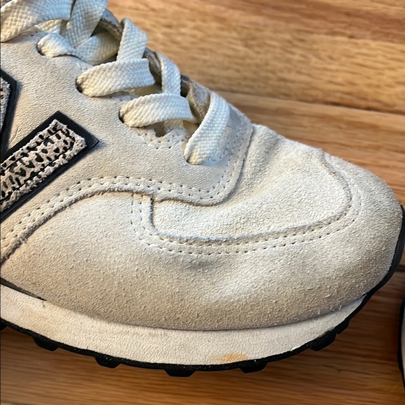 New Balance 574 Cream and animal print Women's Shoes - Picture 8 of 11